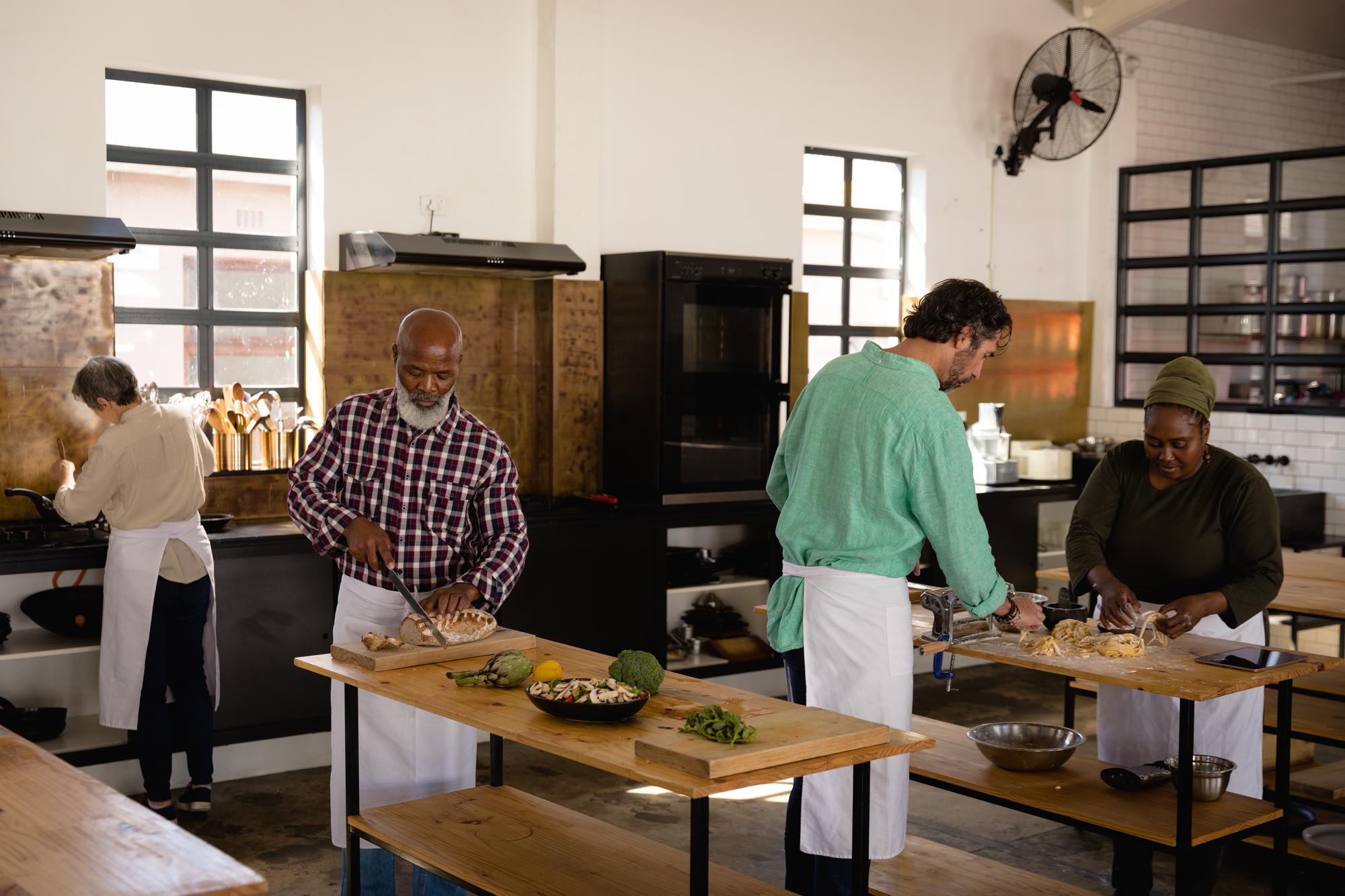 Wide shot of workshop kitchen with participants